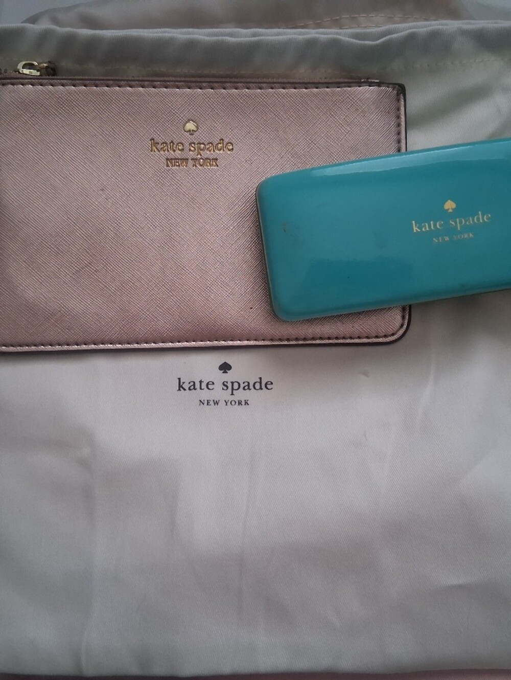 2fer!!!Kate Spade Pink Glasses Case and kate spade pink metallic Wristlet